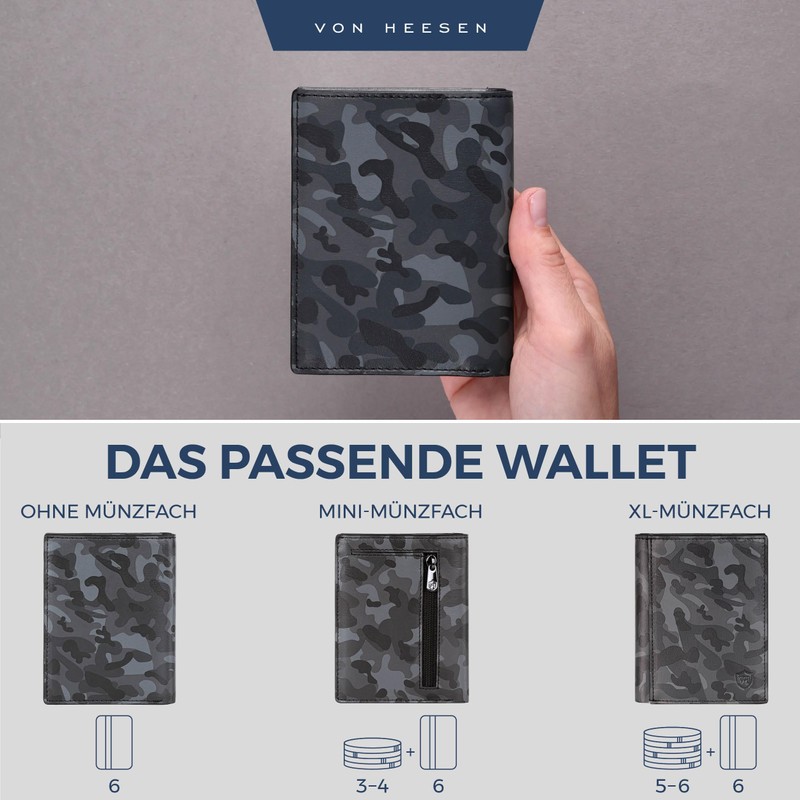 VON HEESEN® Men's Leather Wallet with Coin Compartment and RFID