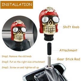 Temzzer Skull Resin Transmission Gear Shifter Stick Knob Heavy Shiny Vehicle Shifter Lever Handle for Most Manual Automotive Vehicles (Red)