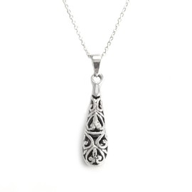 Silverly Women's 925 Sterling Silver Teardrop Filigree Pendant Chain Necklace, 46 cm