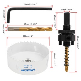 MOLLOM (102mm | 4") HSS M42 with 8% Cobalt BI-Metal Hole Saw with 2 Pilot Drill Bits & Arbor Smooth Cutting for PVC,Drywall,Wood,Plastic,Gypsum Board,Rubber