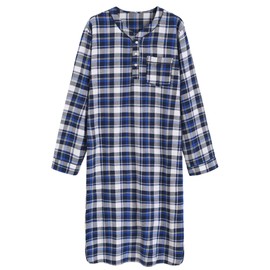 Latuza - Camisa de dormir de franela de algodón para hombre, Azul, Small