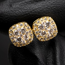 Small 3D Square 14K Yellow Gold 925 Sterling Silver Micro Pave Iced Unisex Cz Mini Cube Shape Tiny Hip Hop Screw Back Post Flower Cluster Stud Earrings For Men Women Jewelry Gifts