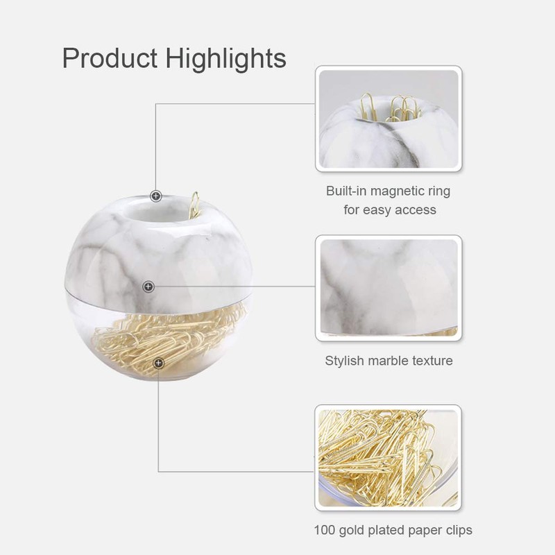 MultiBey NE-Clip-Marble-Round Paper Clips in Elegant Magnetic Marble White Clip