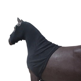 TopHomer Soft Fleece Horse Head Hood, All-Covered Comfort Horse Head Sleeve with Zipper for Mane Protecting, Keeping the Neck Warm (Black/Extra Large)