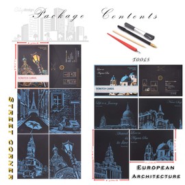 iYear Scratch Paper Rainbow Painting Sketch, City Series Night Scene, Scratch Painting, Creative Gift, Scratch Board for Adults and Kids with 4 Tools