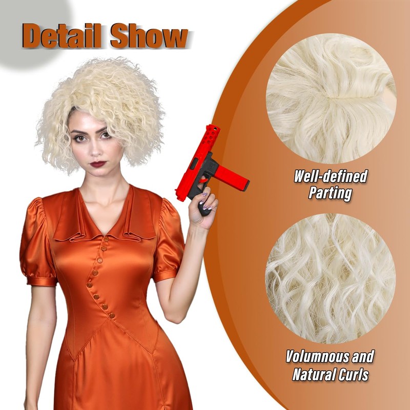 ColorGround Medium Curly Blonde Cosplay Wig for Women the Bride
