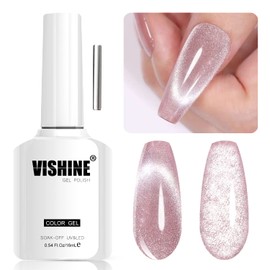 Vishine 9D Cat Eye Gel Nail Polish, 16ml Glitter Holographic Nail Polish with Magnet, Rainbow Reflective Translucent UV Gel for Nail Art M076