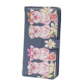 Shag Wear Women's Premium Vegan Clutch Cardholder Wallet Zipper Purse with Pretty Piggies at The Market, Grey