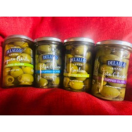 Delallo Winter & Fall Selection Of Olives Jalapeno Garlic,Blue Cheese, Garlic