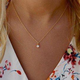 Allereyae Vintage Round Cz Pendant Necklace Cz Solitaire Choker Gold Crystal Necklace Single Gemstone Chain Rhinestone Dot Choker Jewelry for Women
