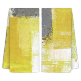 CIOJUNE Yellow and Grey Hand Towels 2 Pack Set - Modern Yellow Gray Kitchen Dish Towels with Hanging Loop, Modern Kitchen Decor, 16x24