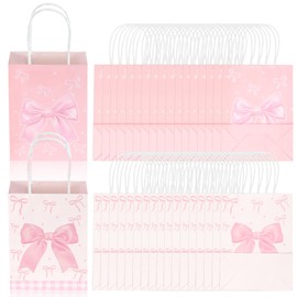 DJAPWPX 36 Pcs Pink Bow Party Favor Bags with Handle, Cute Present Candy Treat Bags, Decorative Goodie Pouch for Birthday Bachelorette Party Wedding