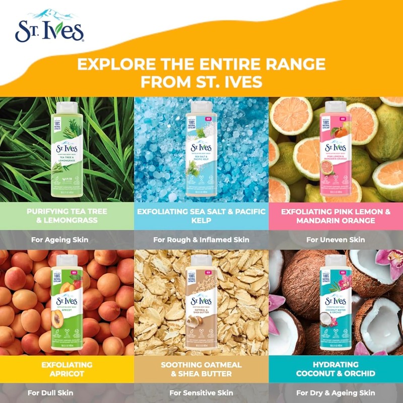 St. Ives Gel de ducha exfoliante de albaricoque para mujer,