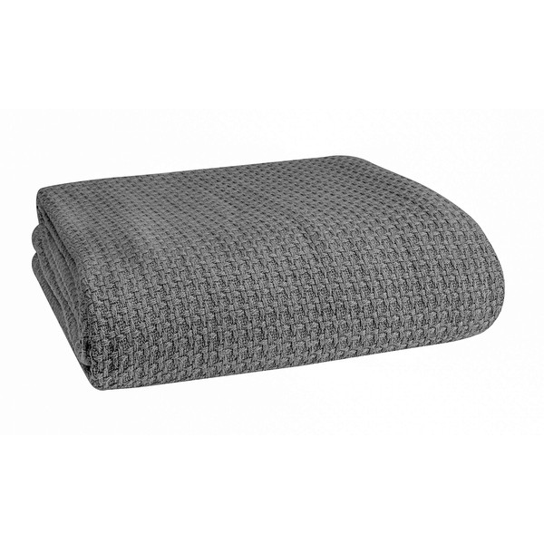 BELIZZI HOME 100% Cotton Bed Blanket, Breathable Bed Blanket Full Queen Size, Cotton Thermal Blankets, Perfect for Layering Any Bed for All Season, Charcoal Grey