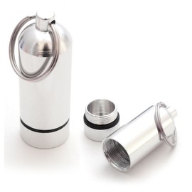 Ganzoo Pill Box Set of 2 Pill Box Aluminium Capsule Key Pendant Mini Waterproof Colour: Silver Height: 55 mm