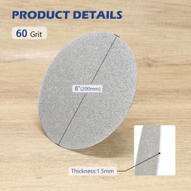 SCOTTCHEN Diamond Grinding Disc, 8” (200mm),No Center Hole,Flat Lap Disk Polishing Discs -60 Grit,Sanding Grinding Disc for Gemstone, Tile, Porcelain, Glass & Metal Polishing