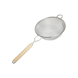 TrueCraftware- 10-Inch Double Fine Mesh Strainer Stainless Steel with 10-3/4" Handle Length Wooden Handle- Kitchen Utensil Food Strainer Skimmer Spoon for Cooking Sieve Sifters Pasta Fruits Vegetable