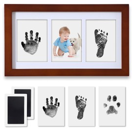 PewinGo Baby Handprint and Footprint Kit,Baby Framed Photo Kit with 100% Clean-Touch Ink Pad for Newborn Baby, Perfect Baby Gift-Walnut