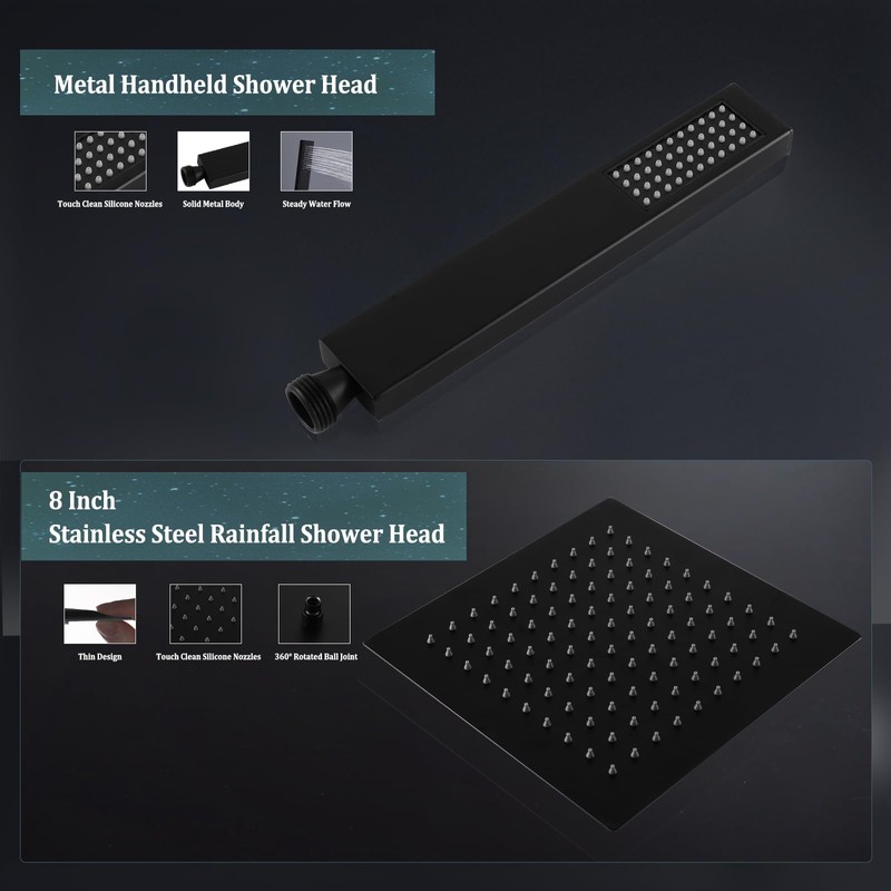 All Metal Rain Shower Head with Handheld Combo, YDmeet 8