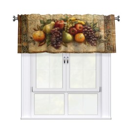 Retro Fruit Curtain Valance for Windows Rod Pocket Valance Window Treatments 1 Panel Short Curtains for Kitchen Windows Bathroom Bedroom 54x46in