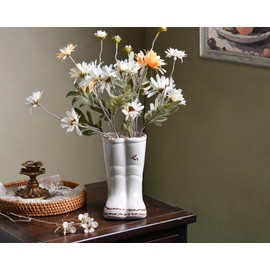 Quoowiit Ceramic Rustic Farmhouse Boot Vase, White Distressed Flower Vase for Home Decor, Decorative Vases for Centerpiece Table Decorations, Vases for Living Room Kitchen Entryway Mantle Shelf Decor