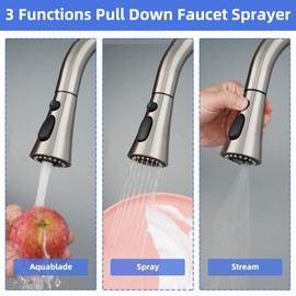 iFealClear Universal Kitchen Faucet Head Replacement, 3 Modes Pull Down Faucet Spray Head, Compatible with Moen Delta, Equipped with 15 Adapters, Brushed Nickel