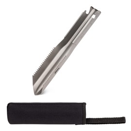 Navaris Titanium Shovel Outdoor Ultralight - Serrated Camping Shovel Multitool with Measuring Lines - Hand Shovel with Protective Cover for Digging Sawing