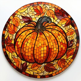 Generic DIY Stamped Cross Stitch Kits Stained Glass Circle Shape Autumn Pumpkin 11CT Needlepoint Embroidery Counted Cross Stitch Kits Art Craft Wall Decor 40x40cm(1)
