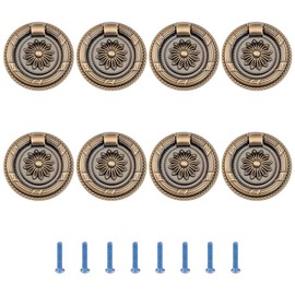 ANATTASOUL Antique Bronze Ring Pulls Vintage Bronze Drawer Ring Pulls Round Drawer Pull Rings Single Hole Drop Knob with Screws for Cabinet Dresser Closet Wardrobe Bedroom Furniture Decoration
