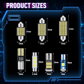 Tallew 42 Pieces Interior Car LED Dome Interior Light 28/31 /36 /41mm Ba9s T5 T10 Bulb Kit LED Light for Car Interiors Map Dome Trunk Cargo Door Courtesy License Plate(White)