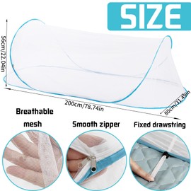 YOUYIKE Mosquito Net Travel Foldable Pop-Up - Mosquito Net Bed 200 x 80 cm Ultralight 360° Protection, 1 Second Assembly, Anti-Mosquito & Breathable for Camping & Indoor