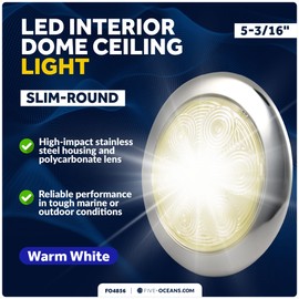 Five Oceans LED Dome Ceiling Light, 5-3/16" Slim Round, Warm White, 12V, IP65 Waterproof, Interior Lights for RVs, Boats, Caravan - FO4856