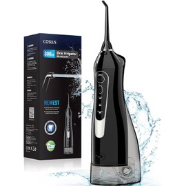 COSLUS Water Dental Flosser Teeth Pick: 300ML Rechargeable Travel Irrigation Cleaner IPX7 Waterproof Portable Cordless Oral Irrigatorfor Teeth Cleaning with 1 Jet Tips