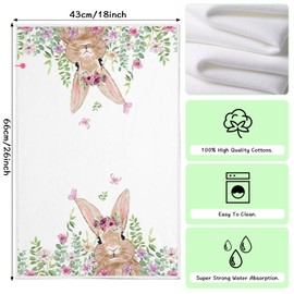 LUYANFX 2er Set Geschirrtücher Hasen Ostern Küchenhandtücher Häschen Geschirrtücher Baumwolle, 43x66cm Frühling Hasen Trockentuch - strapazierfähig, saugkräftig (Rosa-B)