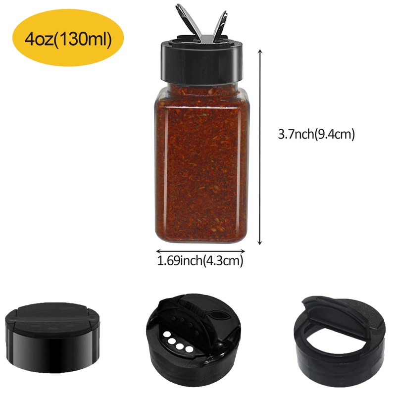 YBCPACK 12 Pack 4oz Plastic Spice Jars with Lids and