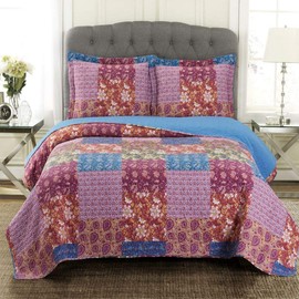 Kenzy Oversized Coverlet Set, Luxury Printed Design Quilt, Bedspread Set - Filled Quilts - Fits Pillow top Mattresses - 3PC Set - Queen Size