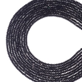 FASHEWELRY 10 hebras de cuentas de cristal Briolette de 2 mm, cuentas espaciadoras de cristal facetado para collares, pulseras, joyas, color negro