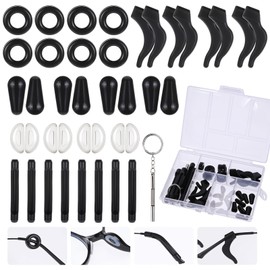 50 PCS Silicone Eyeglasses Retainers Sets, Keep Glasses from Sliding Down Nose, 12 Pairs Nose Pads 4 Pairs Round Ear Grips 4 Pairs Ear Hooks for Glasses 4 Pairs Glasses Temple Tip Sleeves
