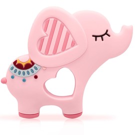 Bigspinach Soft Pink Elephant Teether Toy for Babies 3-6/6-12 Months Silicone Teething Toy Gift for Girls Gum Massager Anxiety Relief Items