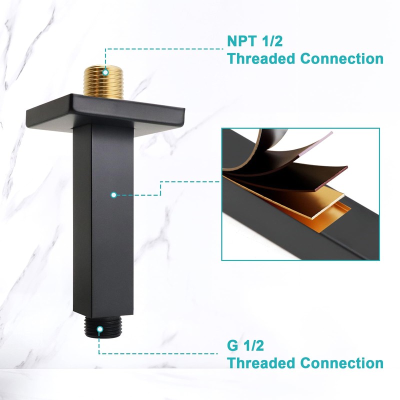 Enga Brass 3 Inches Square Shower Arm with Flange, Ceiling