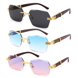 Hycredi Rimless Rectangle Sunglasses Men Women Retro Frameless Square Shade Y2k Sun Glasses Tinted Eyewear - Gray + Blue + Purple Pink