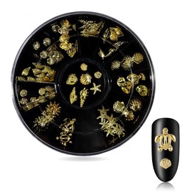 WUSJCOF Nail Charms Gold, Nail Art Charms, 3D Gold Starfish Shell Nail Art Decoration, 3D Acrylic Ocean Nail Gems for Women Acrylic Nail Ocean