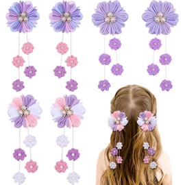 WADY 6PCS Hair Bows for Girls, Floral Grosgrain Ribbon Hair Accessories with Alligator Clips | Girls Hair Bows for Kids Teens | Fabric Handmade Barrettes Hair Accessories (B Flower Bows)