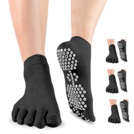 Soxsense Multi-Pack Sports Grip Toe Socks with Cushion, Non-Slip Finger Socks for Pilates, Yoga, Soccer, basketball (US, Alpha, Large, Regular, Regular, 3Pairs-BlackAnkle)