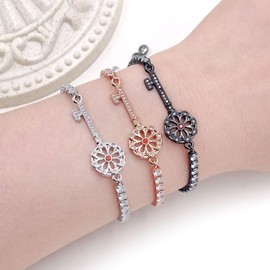 Tobestu Unique Platinum Plated Cubic Zirconia Key Tennis Bracelet for Girls Adjustable Slider Bolo Bracelets for Friendship Graduation YA4936