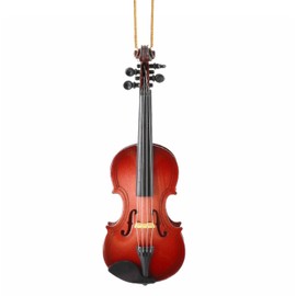 Dselvgvu 4.69" Wooden String Miniature Violin Hanging Ornament Mini Musical Instrument Replica Music Birthday Gifts Holiday Tree Home Decoration Display Ornament Model (4.69" Violin)