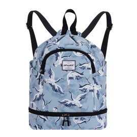 HAWEE Dry Wet Drawstring Backpack with Shoe Compartment for Women and Men Waterproof Yoga String Bag Outdoor Sports Rucksack for Gym/Beach/Swim Pool, Crane