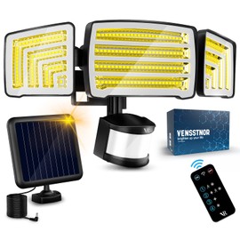 VENSSTNOR Solar Motion Sensor Flood Lights Outdoor - 4000LM 4 Lighting Modes, 72FT Sensing Distance, Split 3000mAh Solar Panel, IP65 Waterproof Security Lights with Remote for Porch Yard Patio Garage