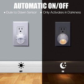 Emotionlite Luces nocturnas enchufables, luz nocturna LED blanca cálida, rotación de 360°, sensor de atardecer a amanecer, niños, adultos, dormitorio, pasillo, baño, cocina, escaleras, pasillo, listado UL, paquete de 4