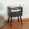 Black Nightstand with Charging Station, Mid Century Modern Bedside Table